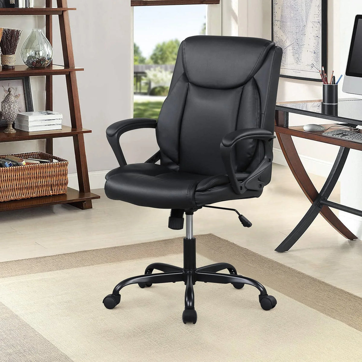 Black Ergonomic PU Leather Office Chair with Lumbar Support Q88597
