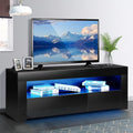 High Gloss TV Stand with LEDs for TVs up to 55 inch 2 Drawers Black E45747