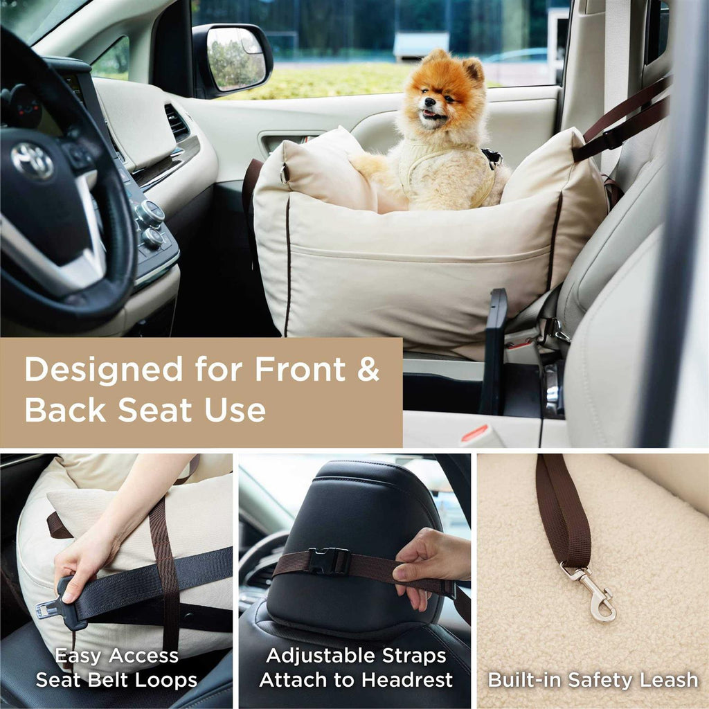 Small Dog Car Seat with Storage Pockets and Safety Leash T2666