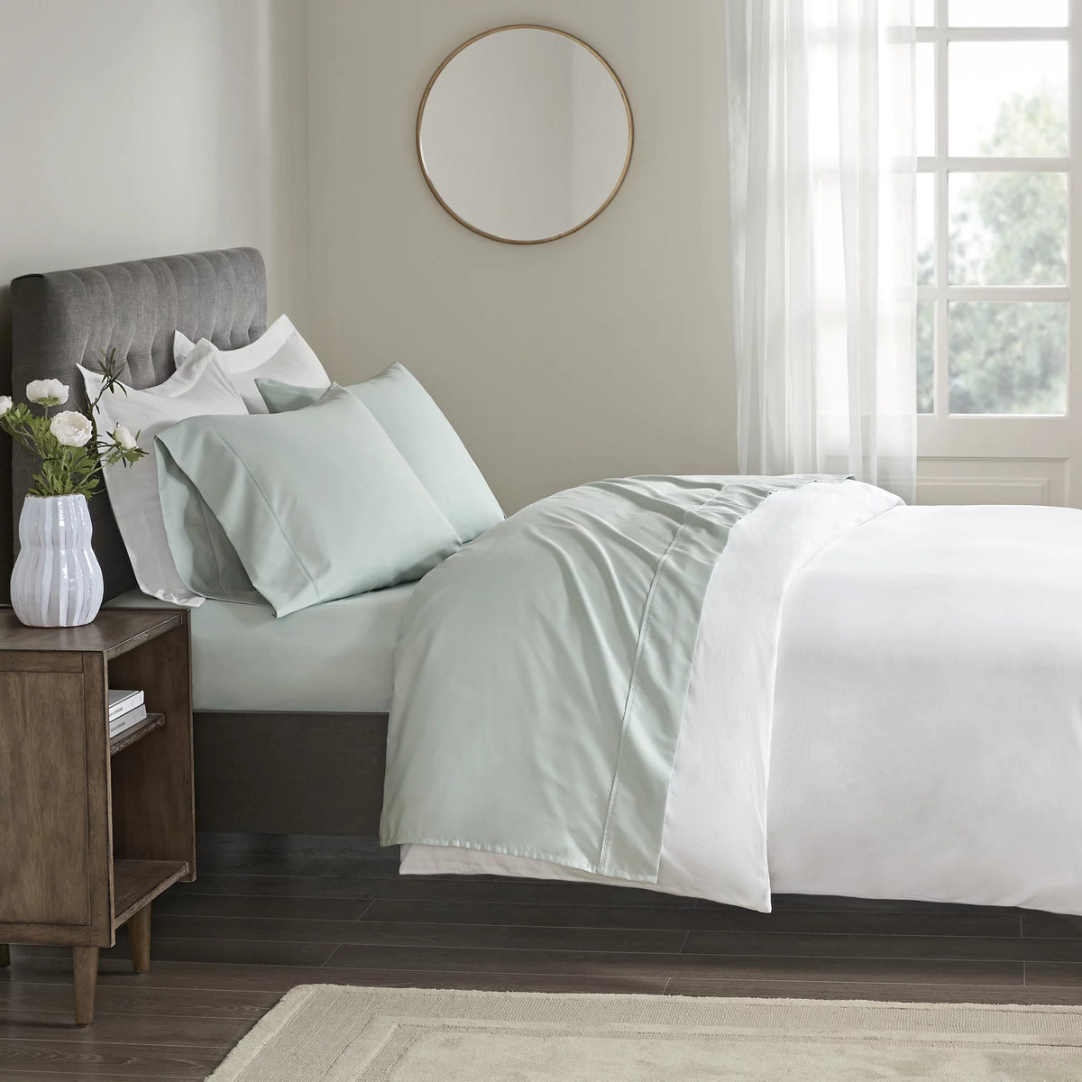 400 Thread Count Cotton Sateen 4 Piece Green Sheet Set Q99331