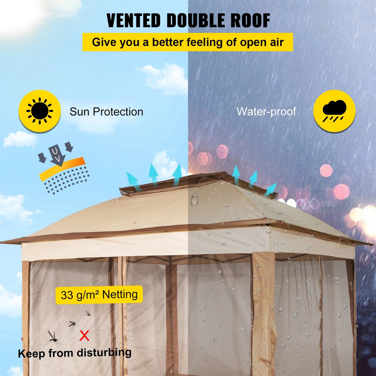 10x10ft Outdoor Canopy Gazebo with Netting N309