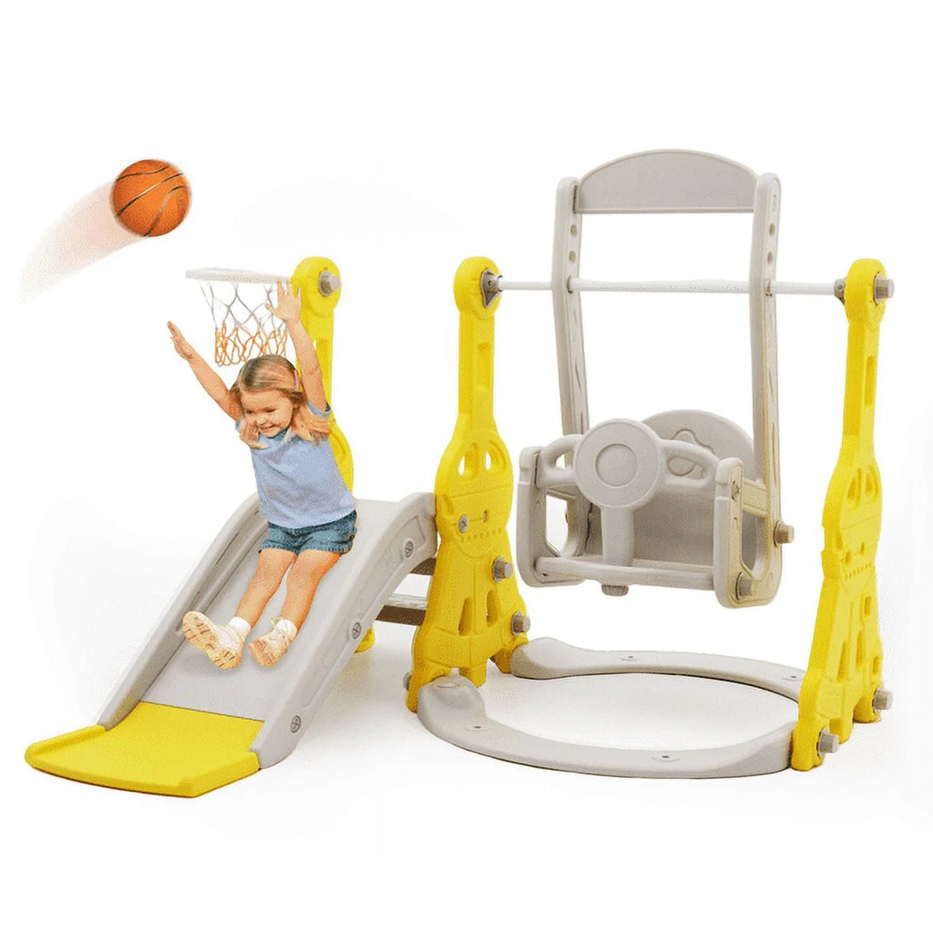 4 in 1 Toddler Slide and Swing Set with Basketball Hoop O35065