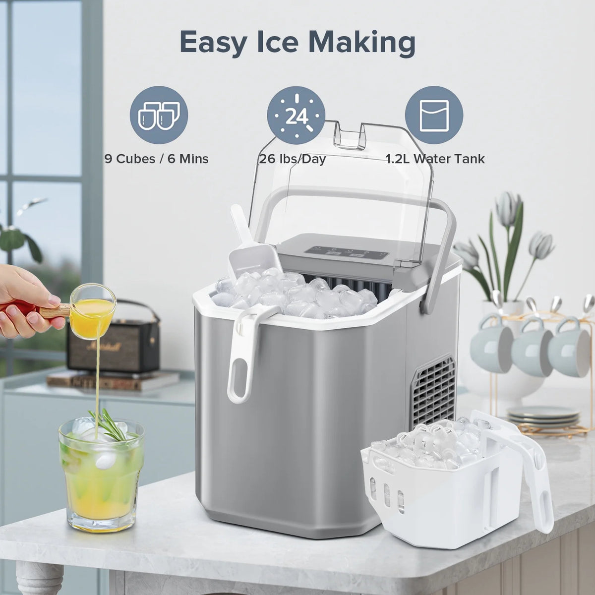 Countertop Portable Ice Maker with Handle and Ice Scoop, Black R709