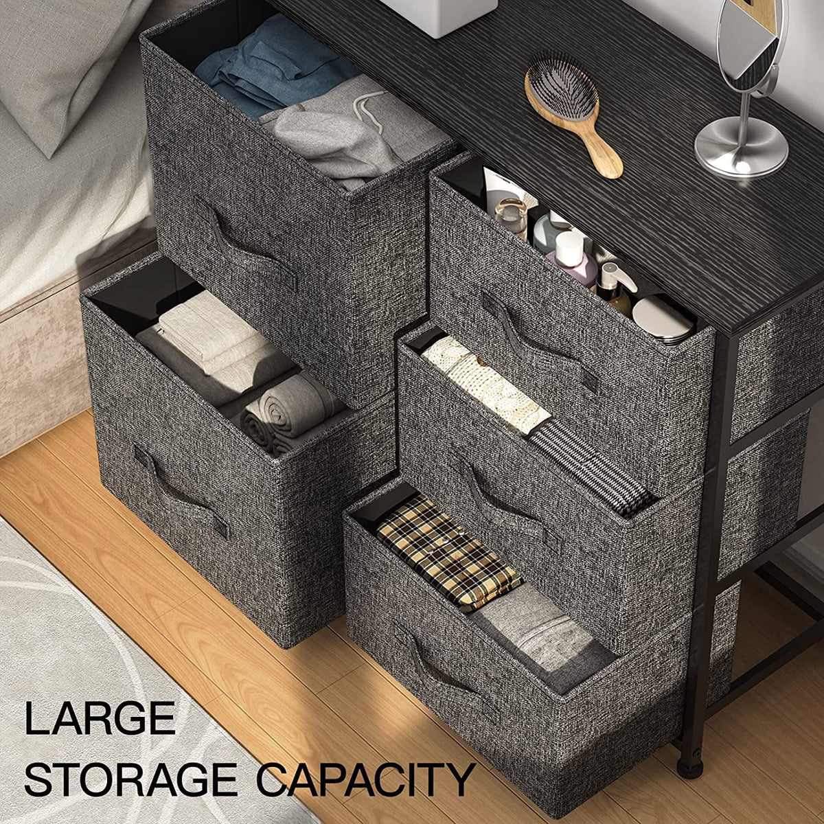 5 Drawer Fabric Storage Dresser with Wood Top Z9646