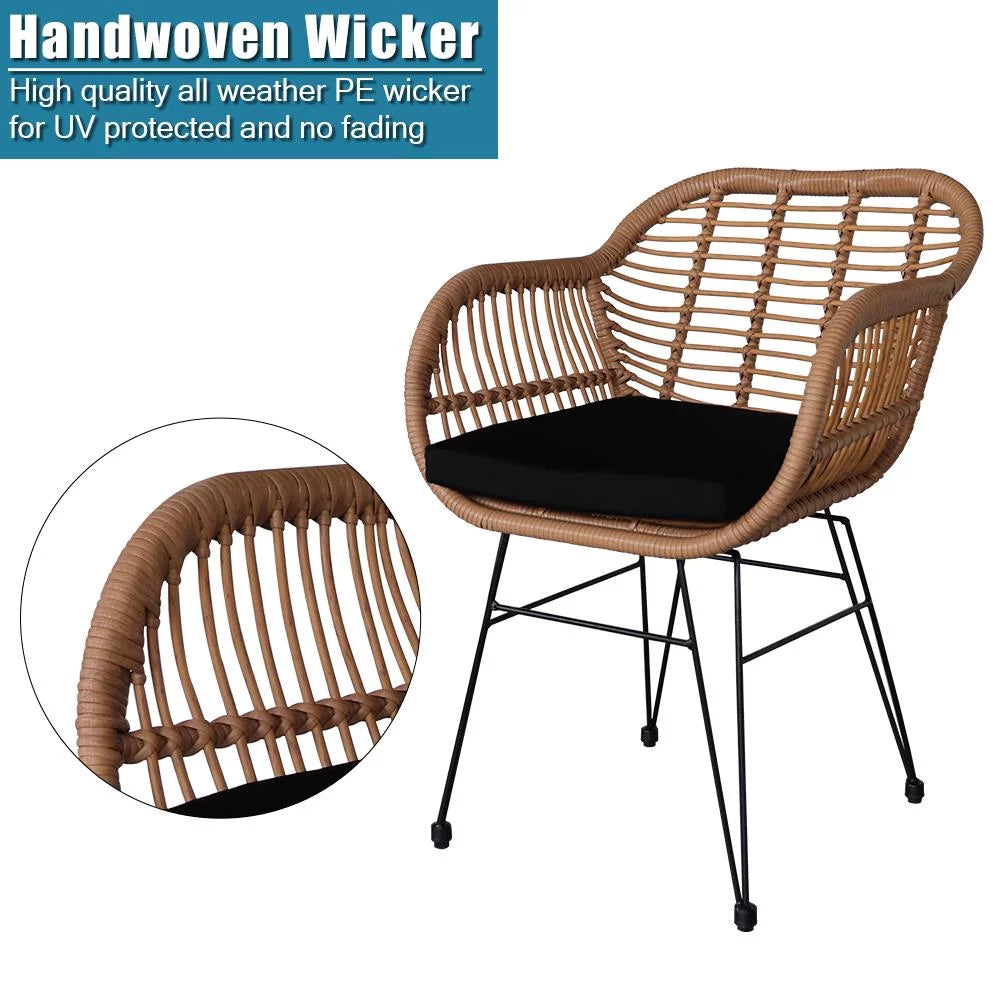 3 Pieces Wicker Rattan Patio Conversation Set with Tempered Glass Table L479