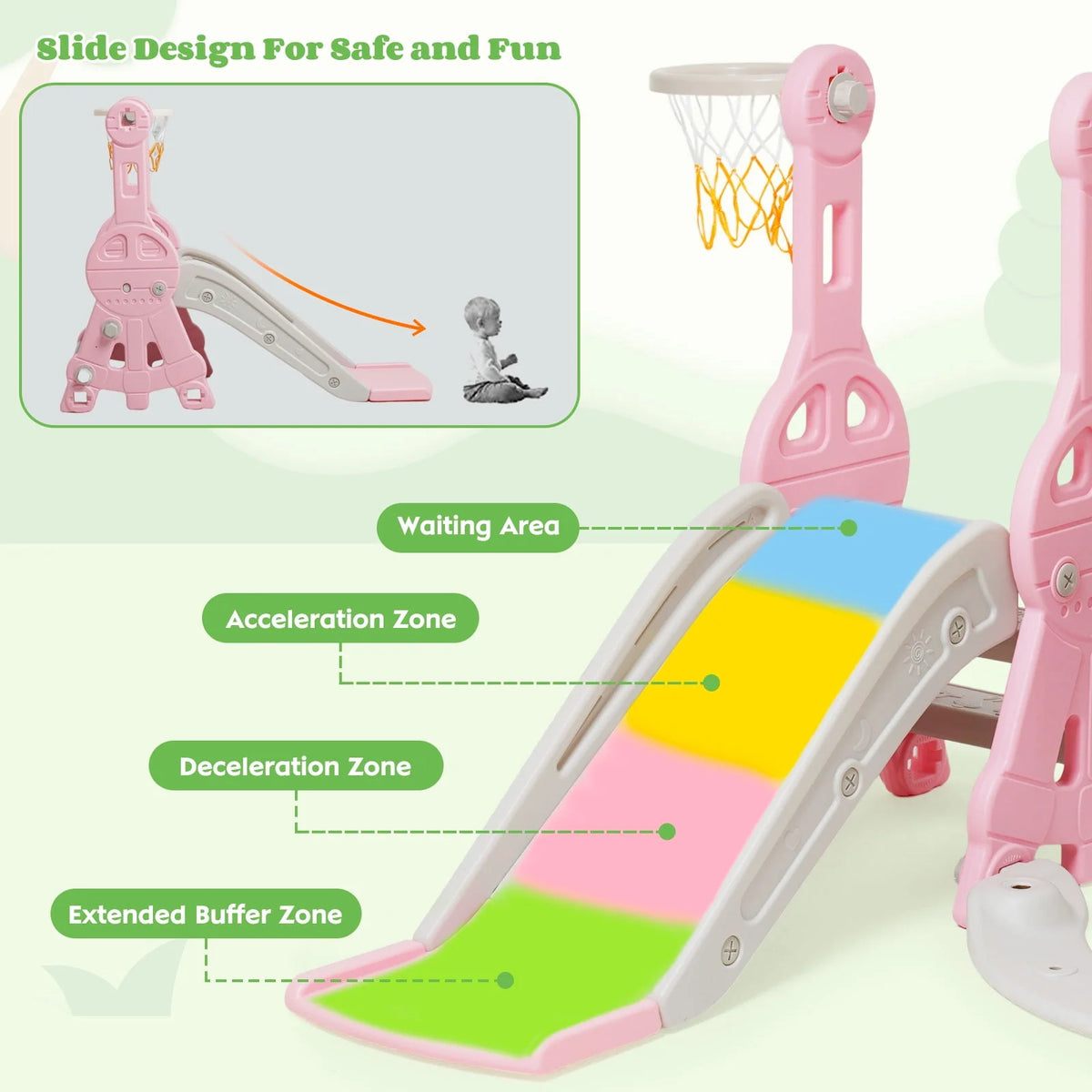 4 in 1 Toddler Slide and Swing Set with Basketball Hoop O35065