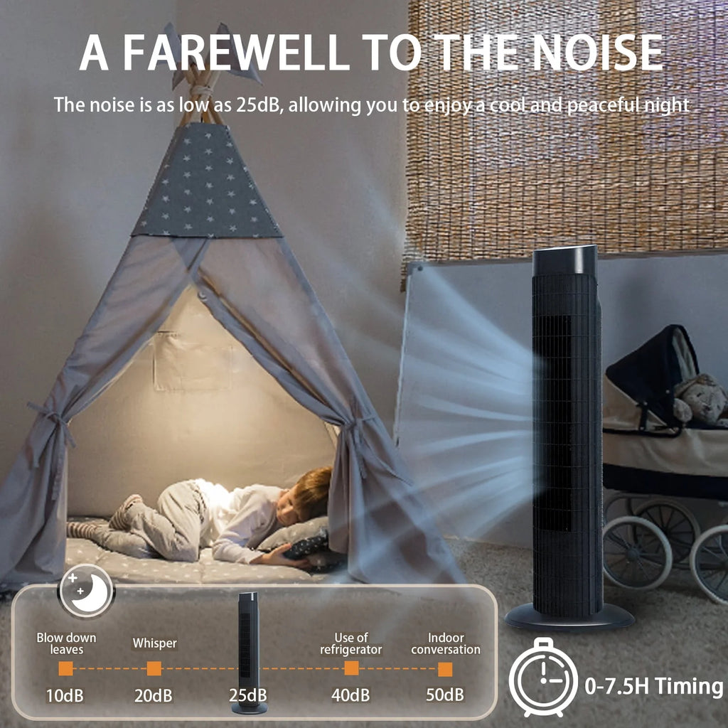 Quiet Portable Standing Tower Fan with 7.5H Timer, 3 Speeds, 32 Inch Oscillating C24534