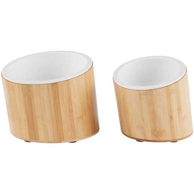 Slanted Non-Skid Elevated Bamboo Melamine Bowl with Stand I807