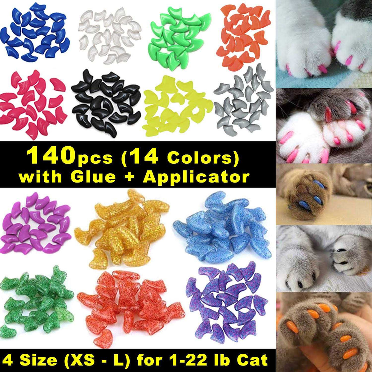 Cat Nail Caps with Glue and Applicators O981