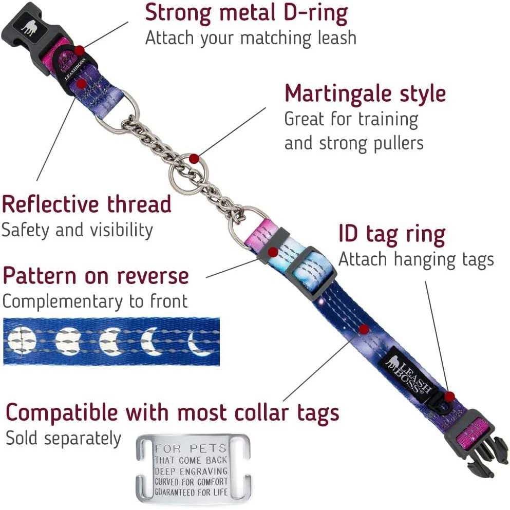 Patterned Reflective Chain Martingale Dog Collar C903873