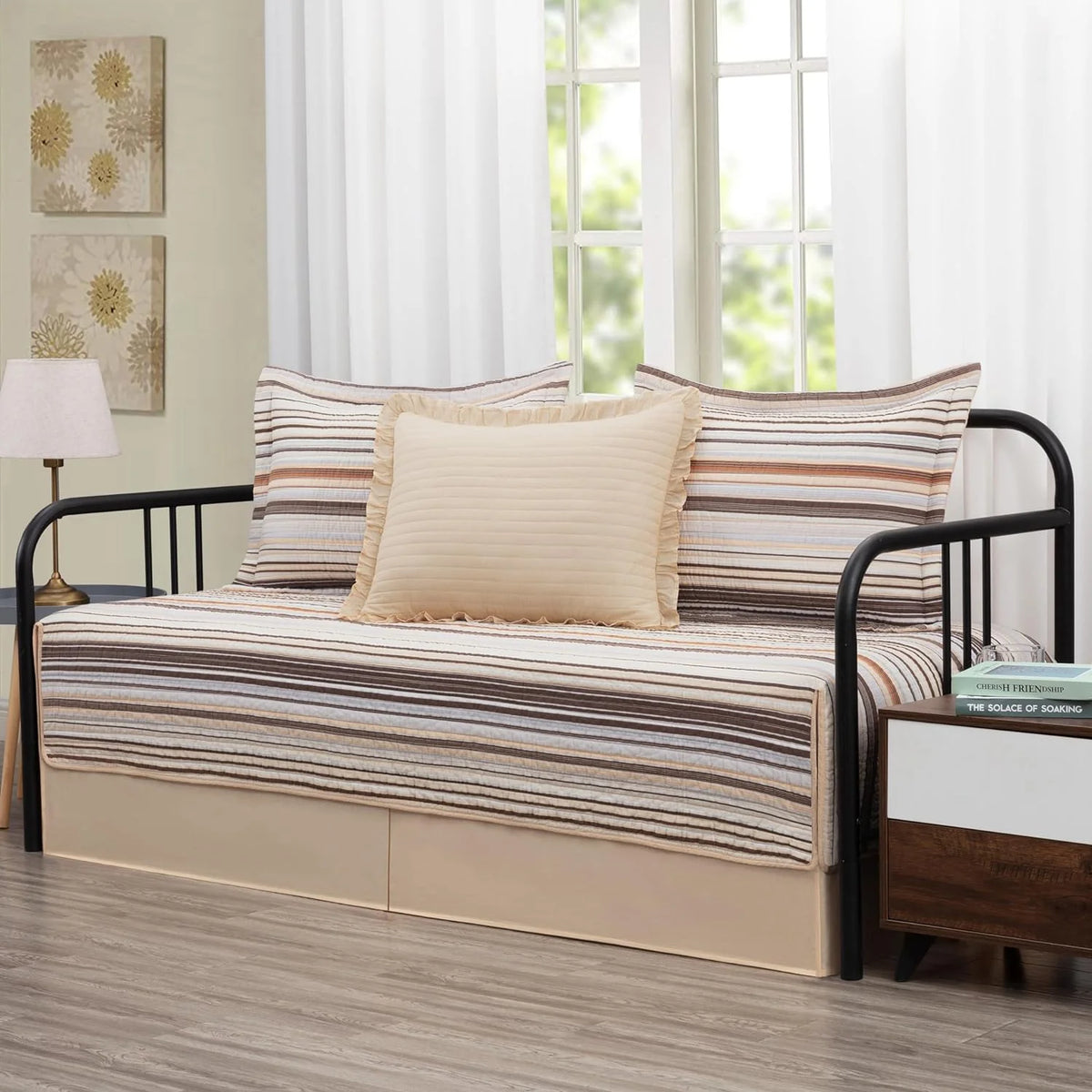Striped Cotton Quilt Set Daybed Size 5-Piece L338