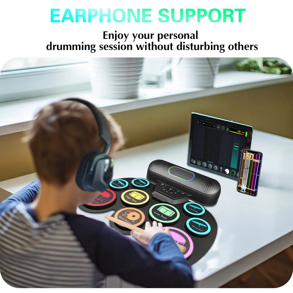 Electronic Drum Set 9 Pads Portable MIDI Roll-up Drum Kit I976968